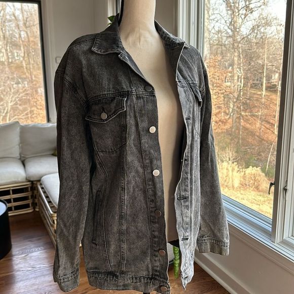 Jean jacket long grey M Tik :toc brand 🔥 grunge oversized - Picture 6 of 11